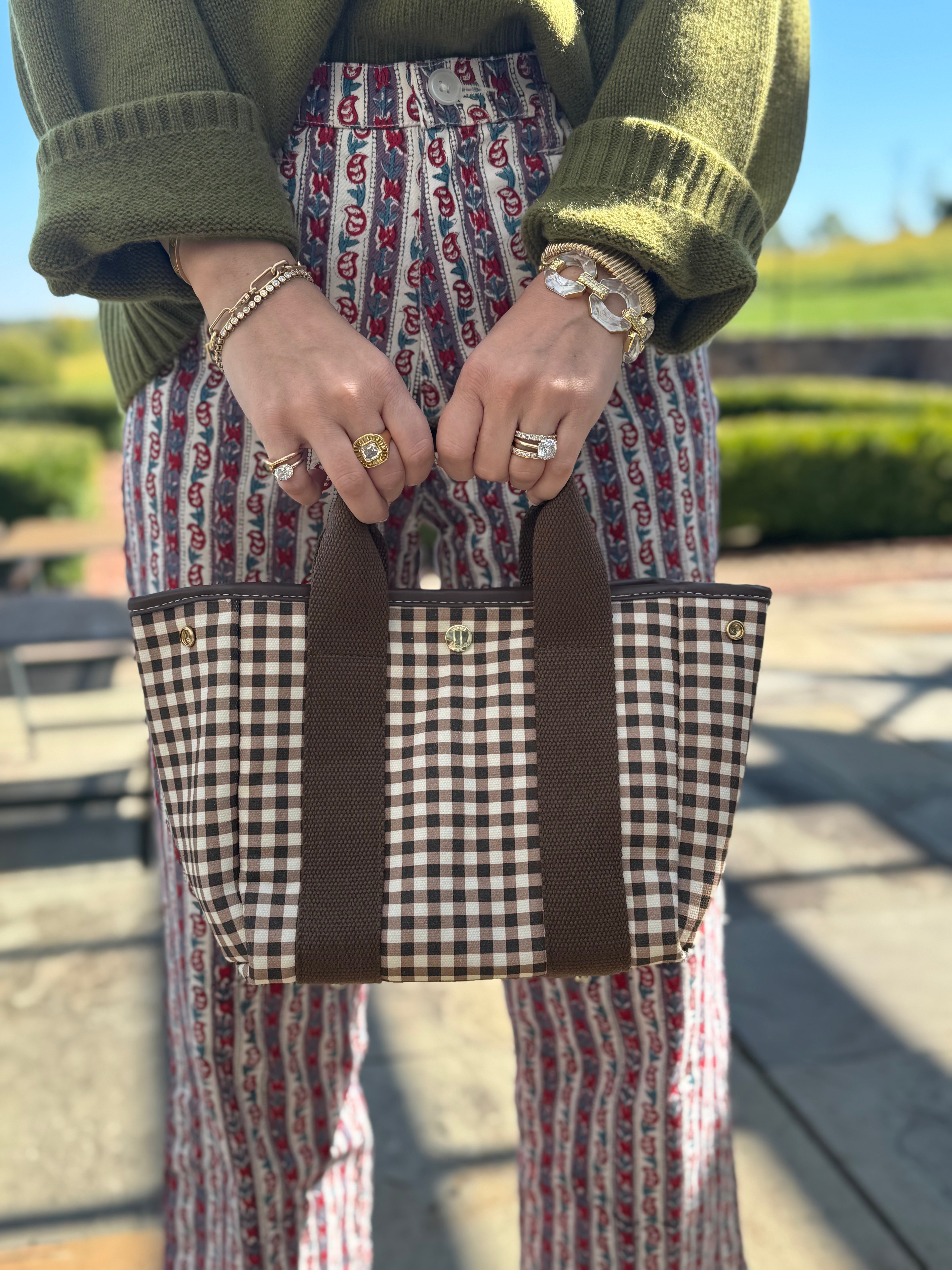 Gingham Hive Mini (Brown Strap)
